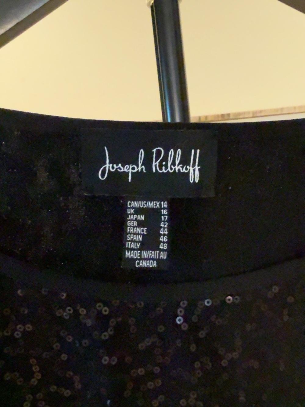 Joseph Ribkoff Black Sequin High Low Tunic Sheer Chiffon Hem Size 14 - Picture 2 of 3